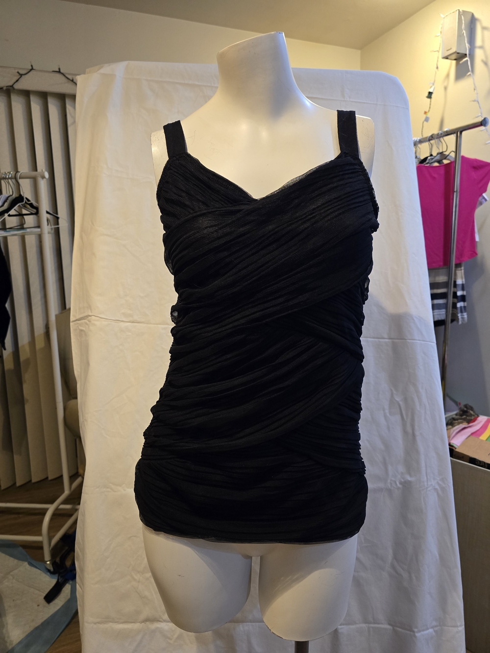 Dots Black Ruched Crossover Camisole